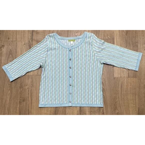 Sigrid Olsen Cardigan Women’s Size XL Silk Blend Sweater Striped Shimmer - Picture 3 of 8